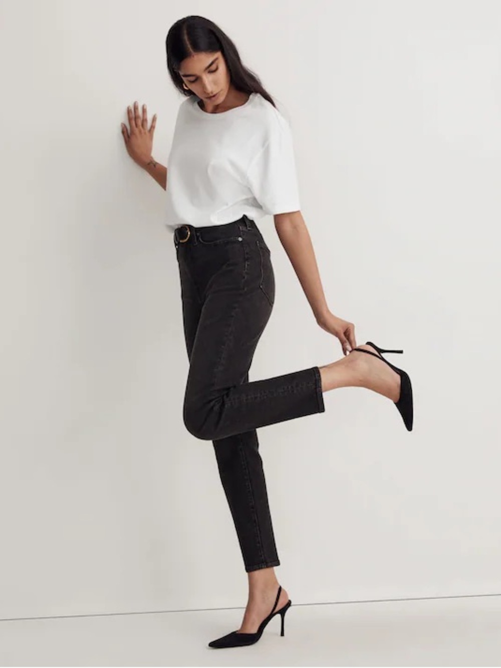 Madewell High Rise Black The Momjean in Hillshore Wash